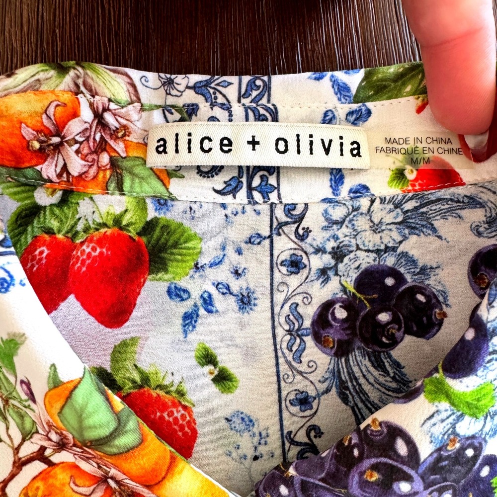 Alice + Olivia Willa Silk Puff Sleeve Blouse Fruit Market - Picture 13 of 16